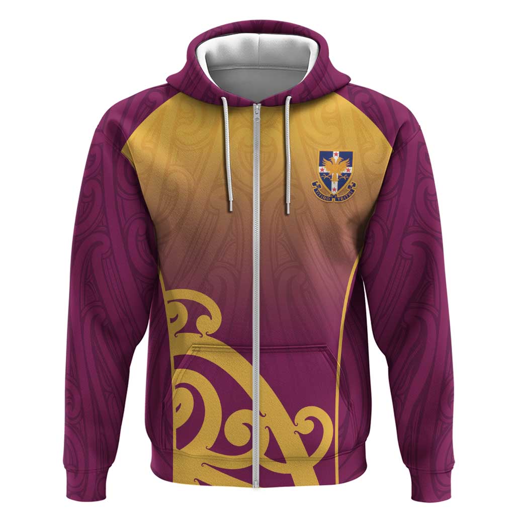 Custom Waiuku College Hoodie Maori Koru Pattern LT05 Zip Hoodie Maroon - Polynesian Pride