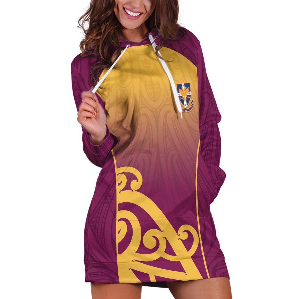 Custom Waiuku College Hoodie Dress Maori Koru Pattern LT05 Maroon - Polynesian Pride