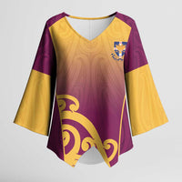 Custom Waiuku College Kimono Sleeve Blouse Maori Koru Pattern LT05 Female Maroon - Polynesian Pride
