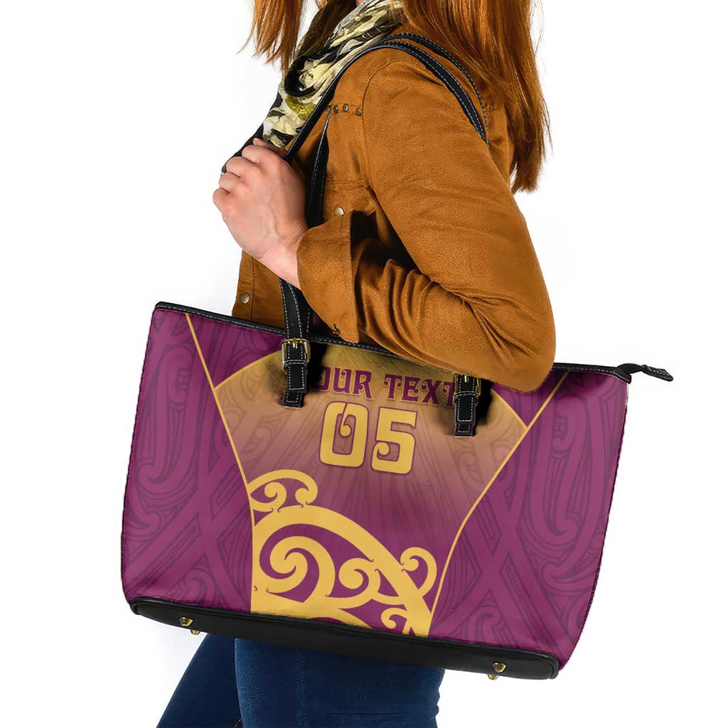 Custom Waiuku College Leather Tote Bag Maori Koru Pattern LT05 Maroon - Polynesian Pride