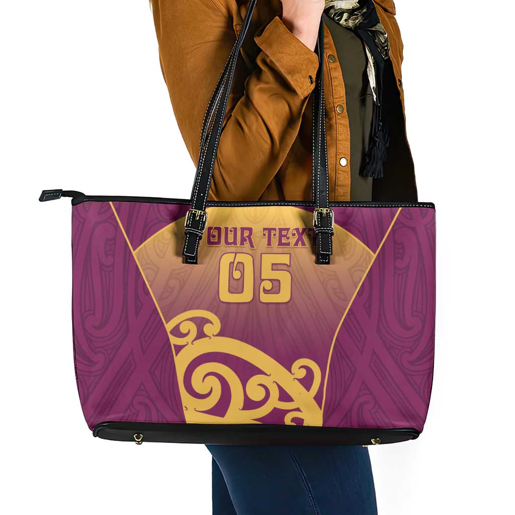 Custom Waiuku College Leather Tote Bag Maori Koru Pattern LT05 - Polynesian Pride
