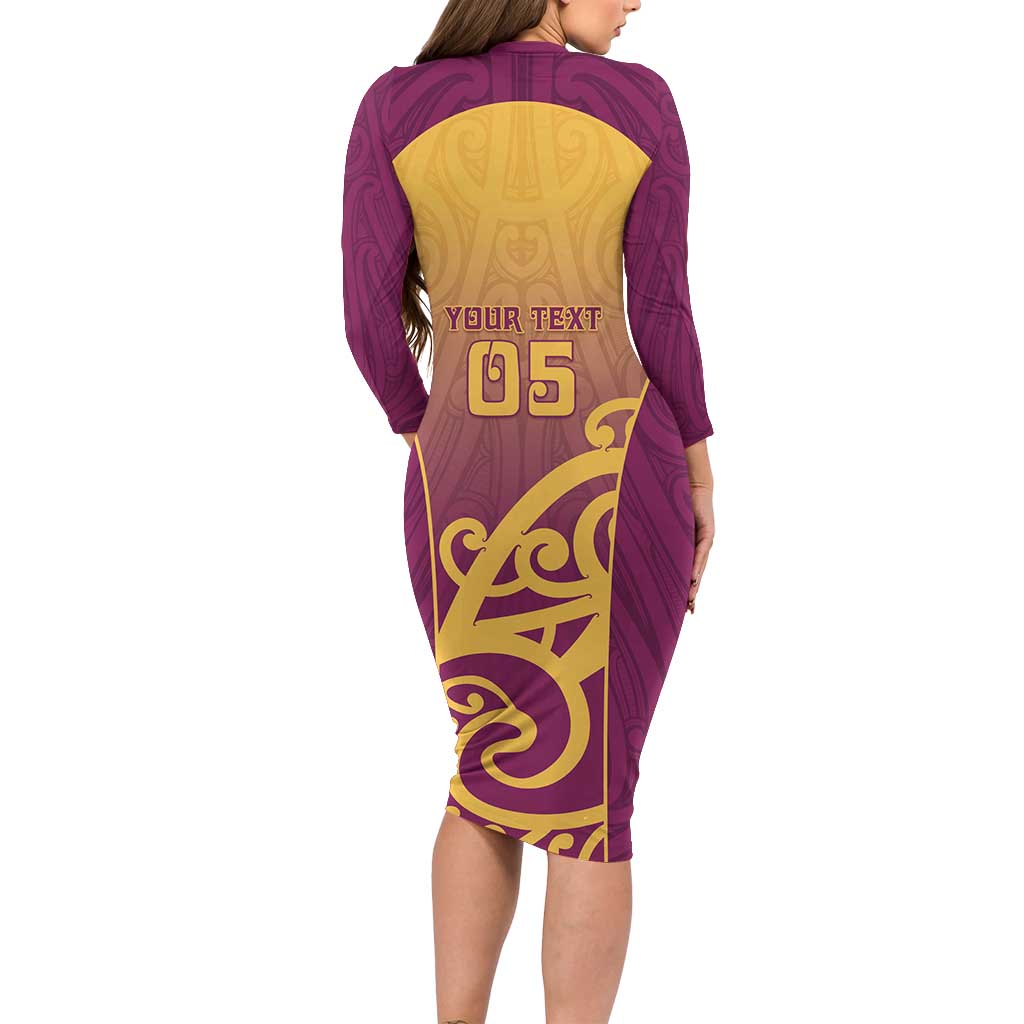 Custom Waiuku College Long Sleeve Bodycon Dress Maori Koru Pattern LT05 - Polynesian Pride