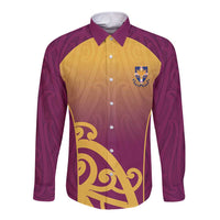 Custom Waiuku College Long Sleeve Button Shirt Maori Koru Pattern LT05 Unisex Maroon - Polynesian Pride