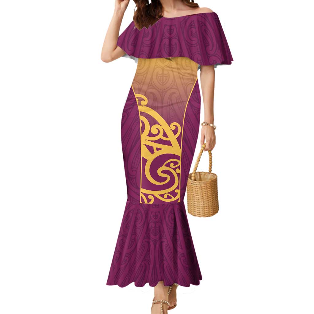 Custom Waiuku College Mermaid Dress Maori Koru Pattern LT05 Women Maroon - Polynesian Pride