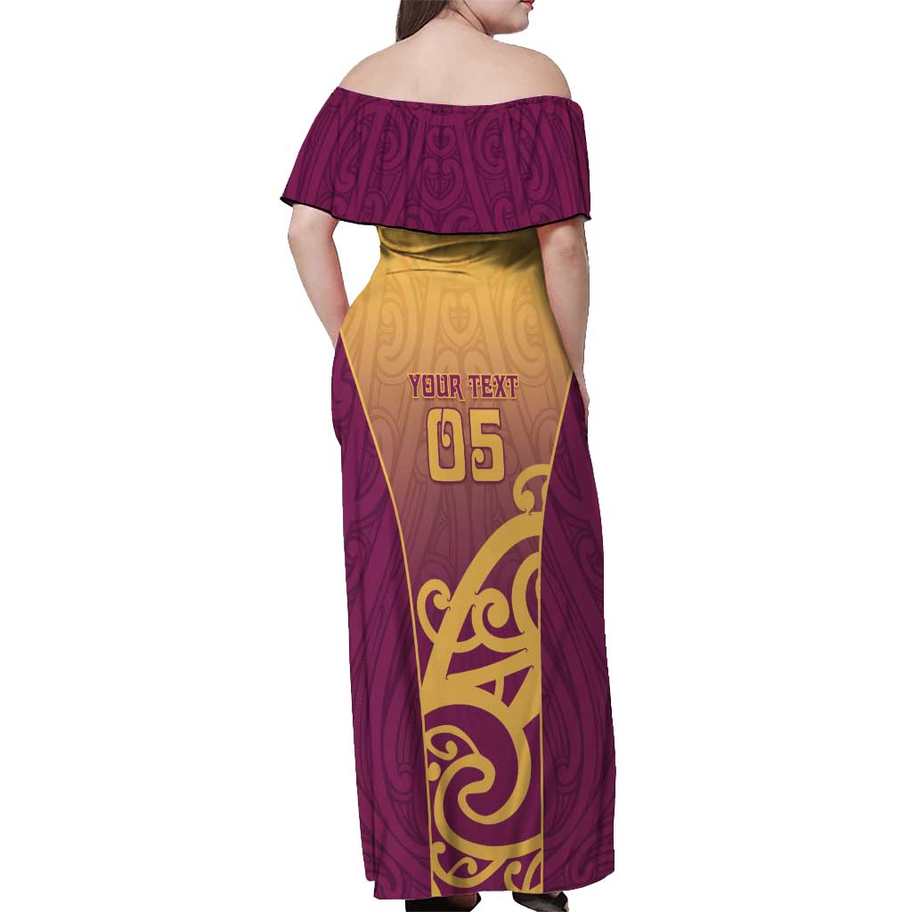 Custom Waiuku College Off Shoulder Maxi Dress Maori Koru Pattern LT05 - Polynesian Pride