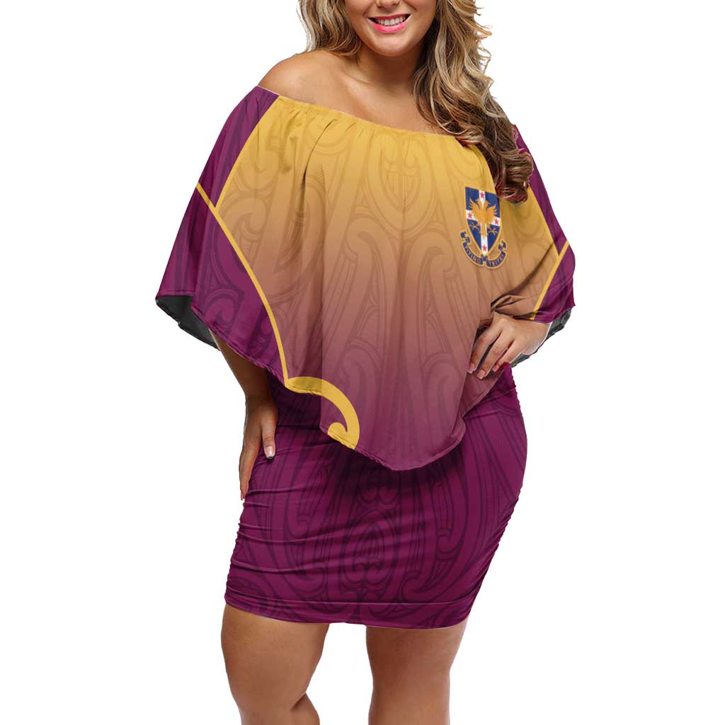 Custom Waiuku College Off Shoulder Short Dress Maori Koru Pattern LT05 Women Maroon - Polynesian Pride