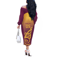 Custom Waiuku College Off The Shoulder Long Sleeve Dress Maori Koru Pattern LT05 - Polynesian Pride