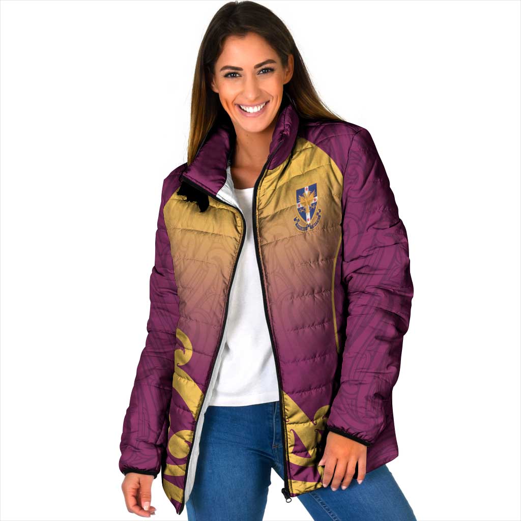 Custom Waiuku College Padded Jacket Maori Koru Pattern LT05 Women Maroon - Polynesian Pride