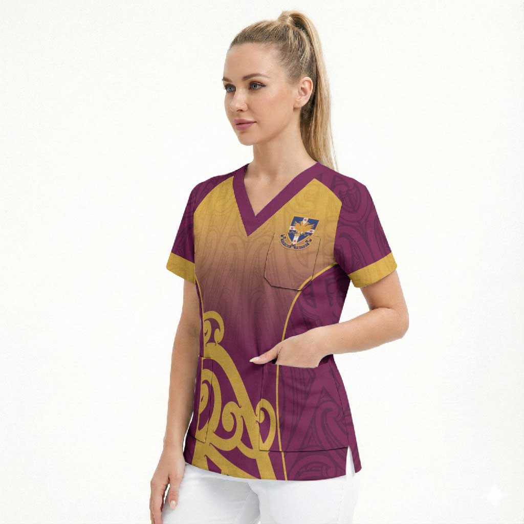 Custom Waiuku College Scrub Top Maori Koru Pattern LT05 - Polynesian Pride