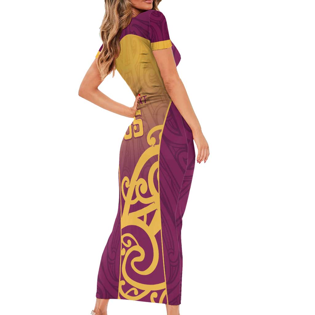 Custom Waiuku College Short Sleeve Bodycon Dress Maori Koru Pattern LT05 - Polynesian Pride