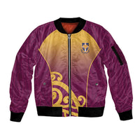 Custom Waiuku College Sleeve Zip Bomber Jacket Maori Koru Pattern LT05 Unisex Maroon - Polynesian Pride