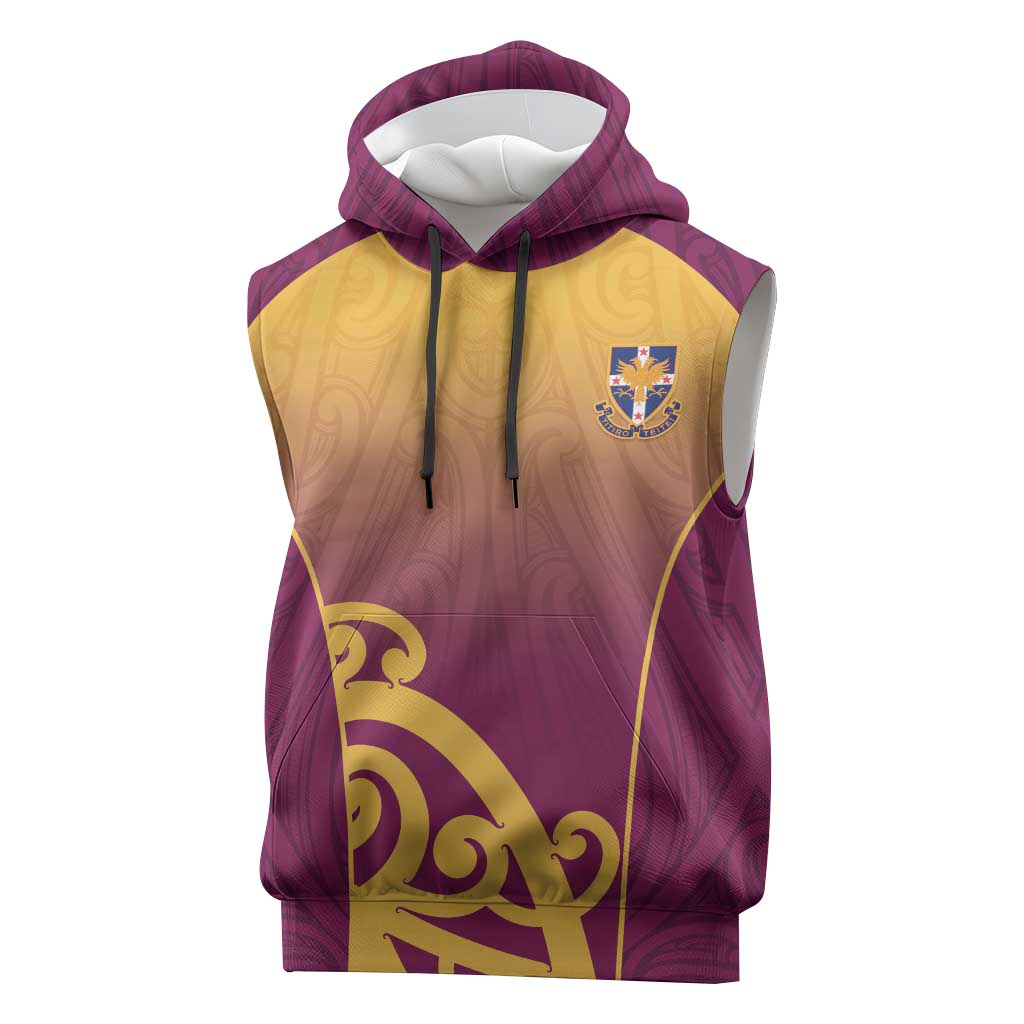 Custom Waiuku College Sleeveless Hoodie Maori Koru Pattern LT05 Maroon - Polynesian Pride