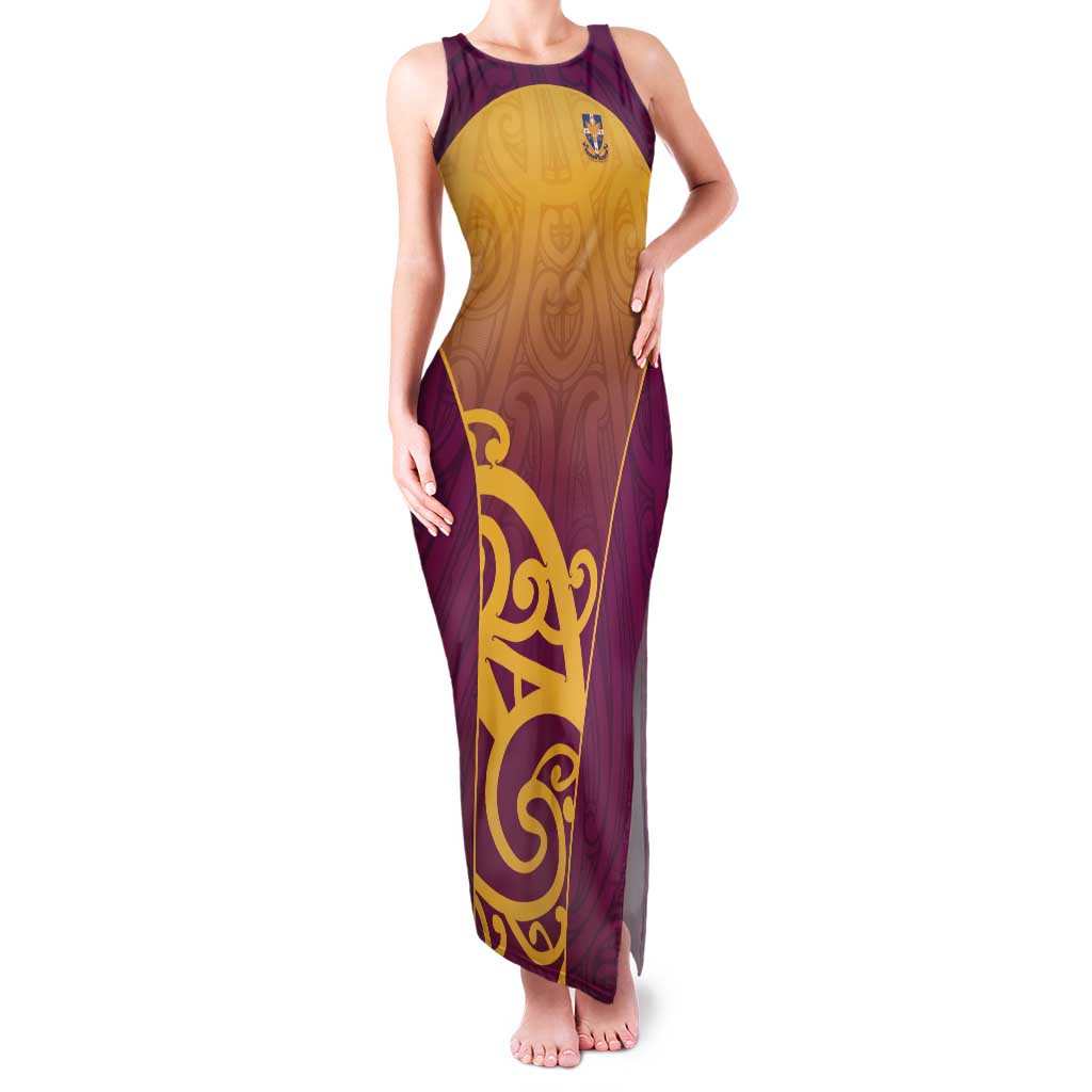 Custom Waiuku College Tank Maxi Dress Maori Koru Pattern LT05 Women Maroon - Polynesian Pride