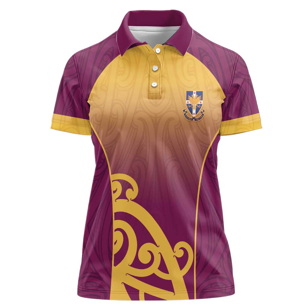 Custom Waiuku College Women Polo Shirt Maori Koru Pattern LT05 Female Maroon - Polynesian Pride