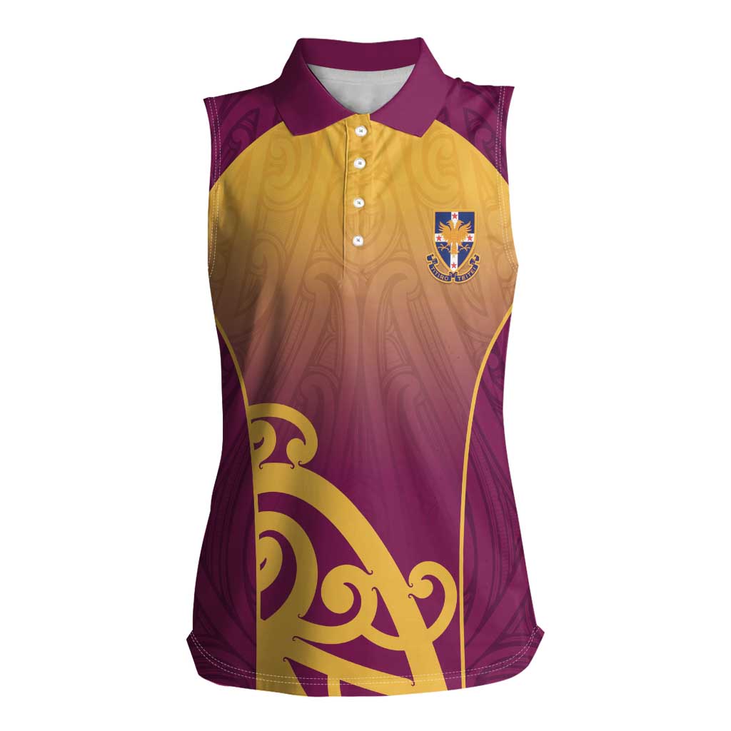 Custom Waiuku College Women Sleeveless Polo Shirt Maori Koru Pattern LT05 Female Maroon - Polynesian Pride