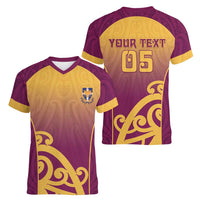 Custom Waiuku College Women V-Neck T-Shirt Maori Koru Pattern LT05 - Polynesian Pride
