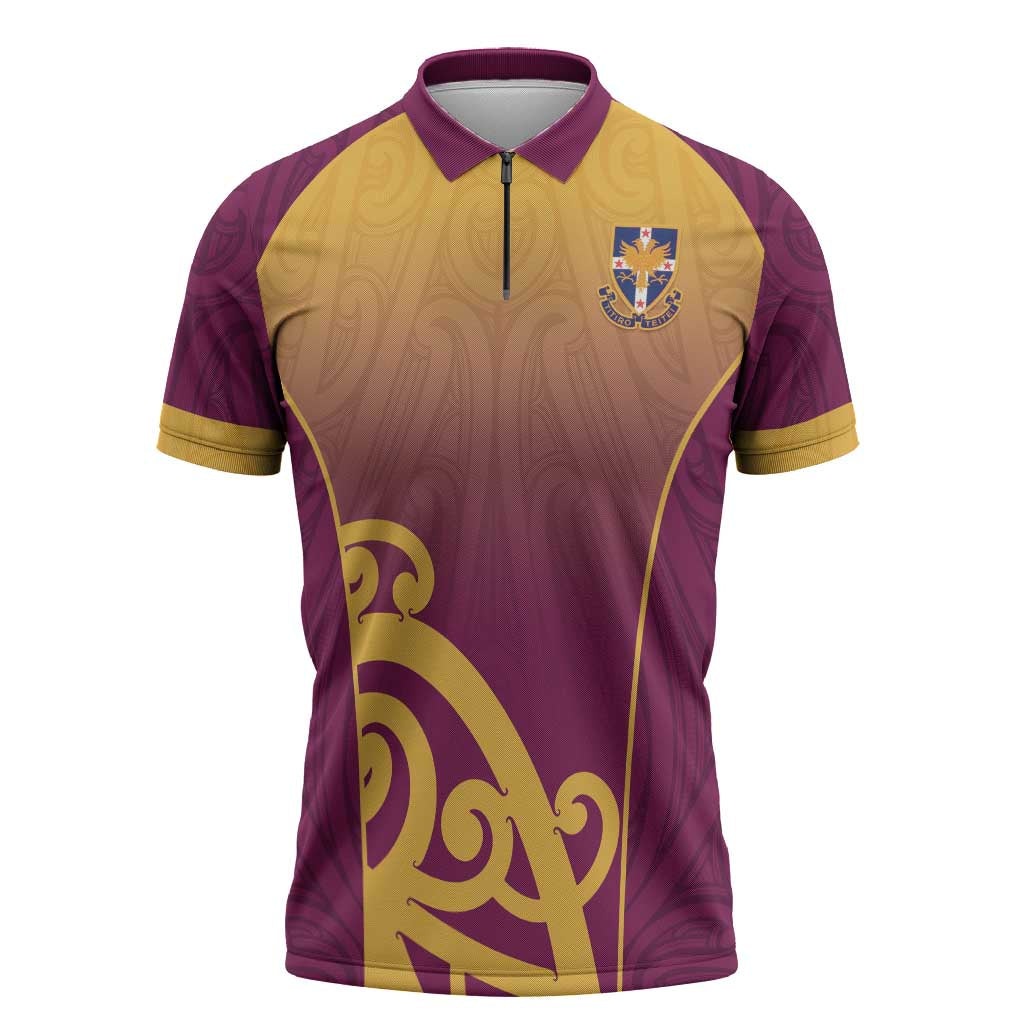 Custom Waiuku College Zipper Polo Shirt Maori Koru Pattern LT05 Maroon - Polynesian Pride