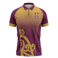 Custom Waiuku College Zipper Polo Shirt Maori Koru Pattern LT05 Maroon - Polynesian Pride
