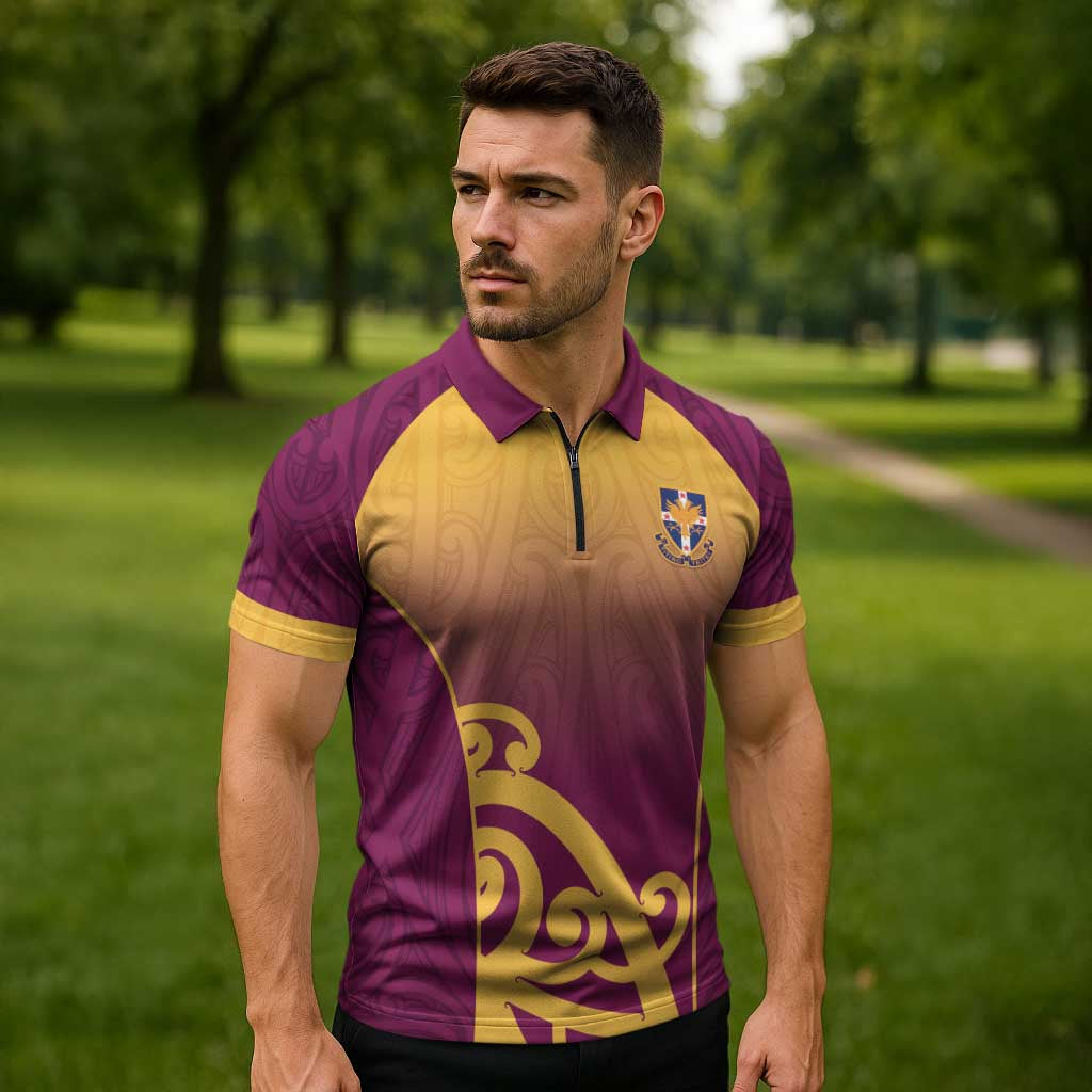 Custom Waiuku College Zipper Polo Shirt Maori Koru Pattern LT05 - Polynesian Pride