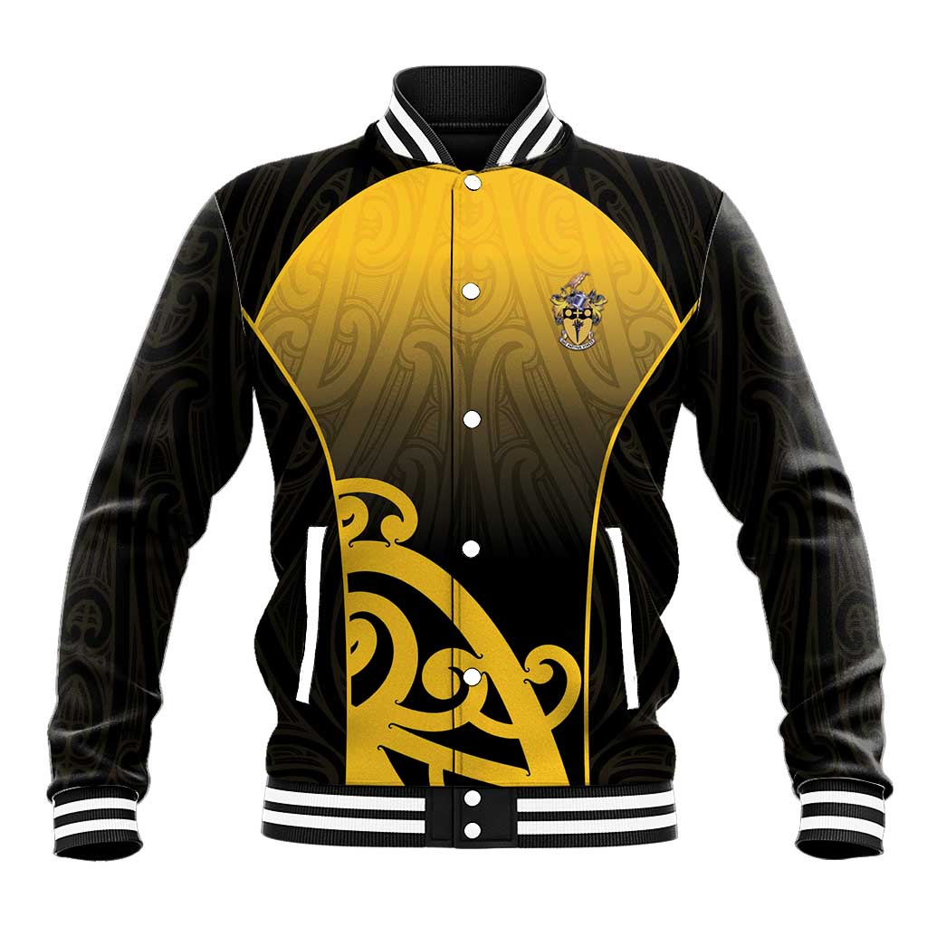 Custom Motueka High School Baseball Jacket Maori Koru Pattern LT05 Unisex Black - Polynesian Pride