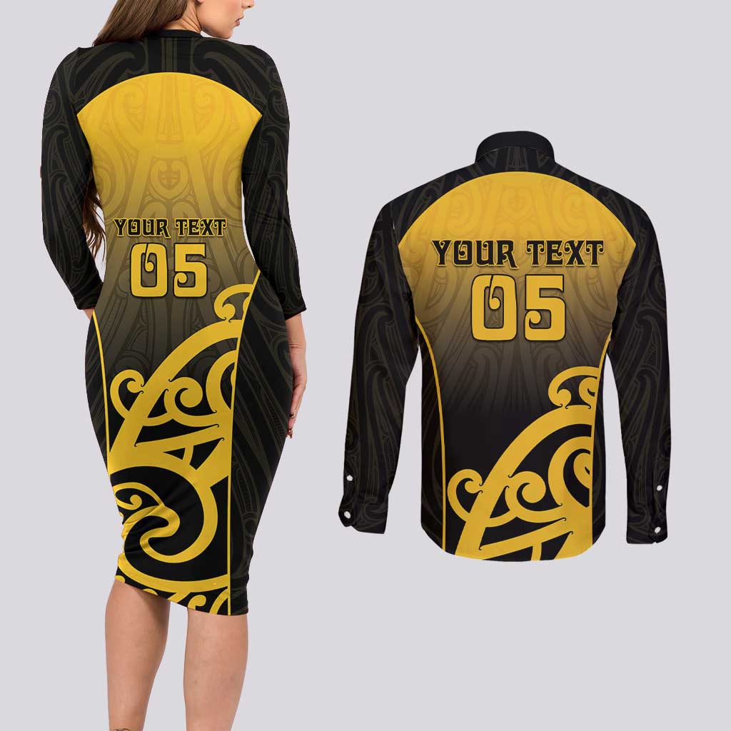 Custom Motueka High School Couples Matching Long Sleeve Bodycon Dress and Long Sleeve Button Shirt Maori Koru Pattern LT05 - Polynesian Pride