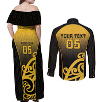 Custom Motueka High School Couples Matching Off Shoulder Maxi Dress and Long Sleeve Button Shirt Maori Koru Pattern LT05 - Polynesian Pride