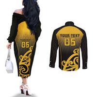 Custom Motueka High School Couples Matching Off The Shoulder Long Sleeve Dress and Long Sleeve Button Shirt Maori Koru Pattern LT05 - Polynesian Pride