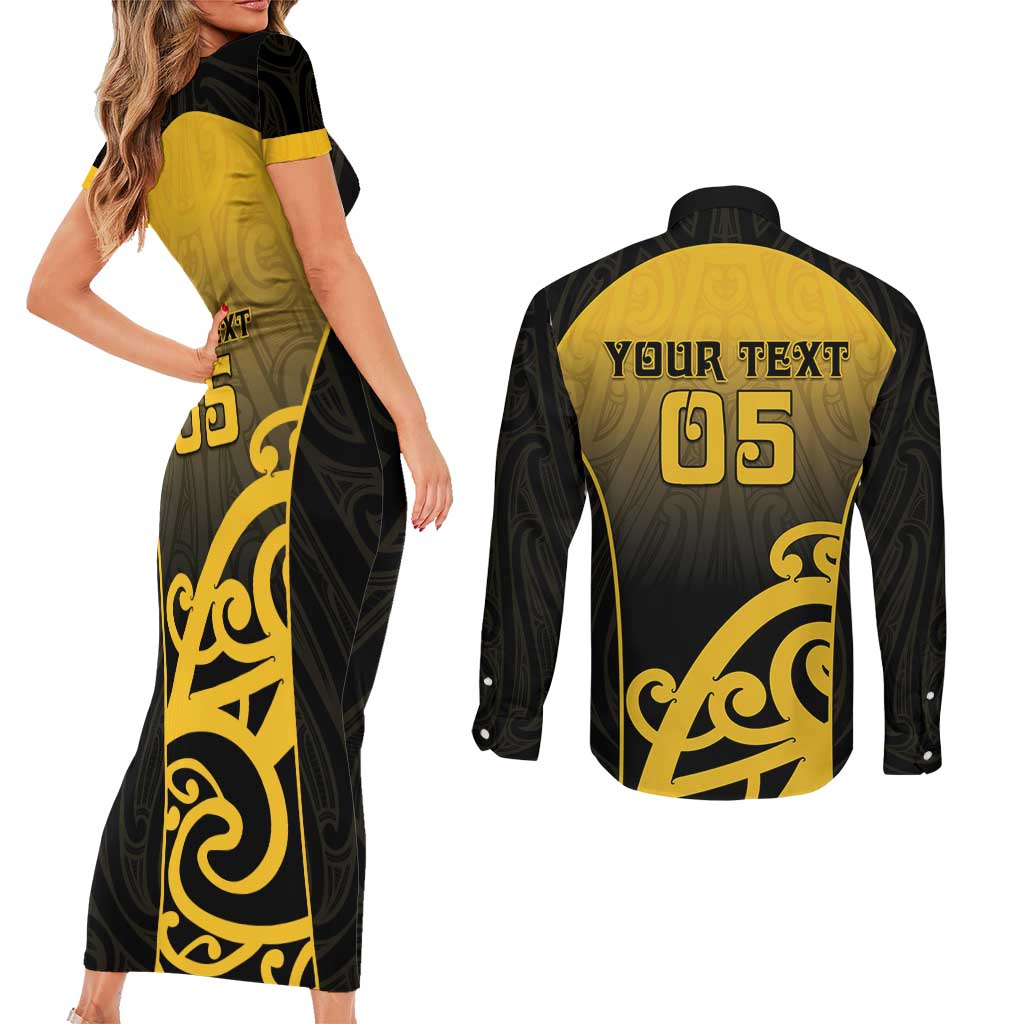 Custom Motueka High School Couples Matching Short Sleeve Bodycon Dress and Long Sleeve Button Shirt Maori Koru Pattern LT05 - Polynesian Pride