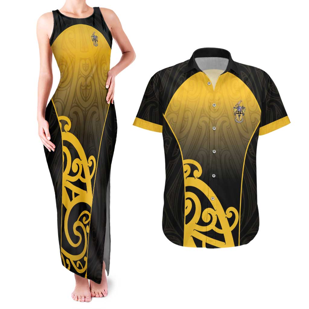 Custom Motueka High School Couples Matching Tank Maxi Dress and Hawaiian Shirt Maori Koru Pattern LT05 Black - Polynesian Pride