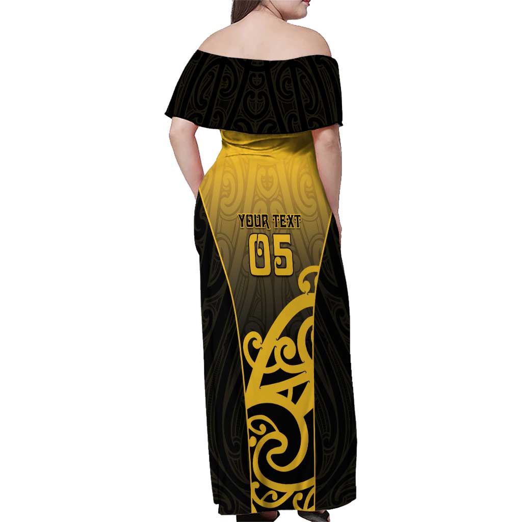 Custom Motueka High School Family Matching Off Shoulder Maxi Dress and Hawaiian Shirt Maori Koru Pattern