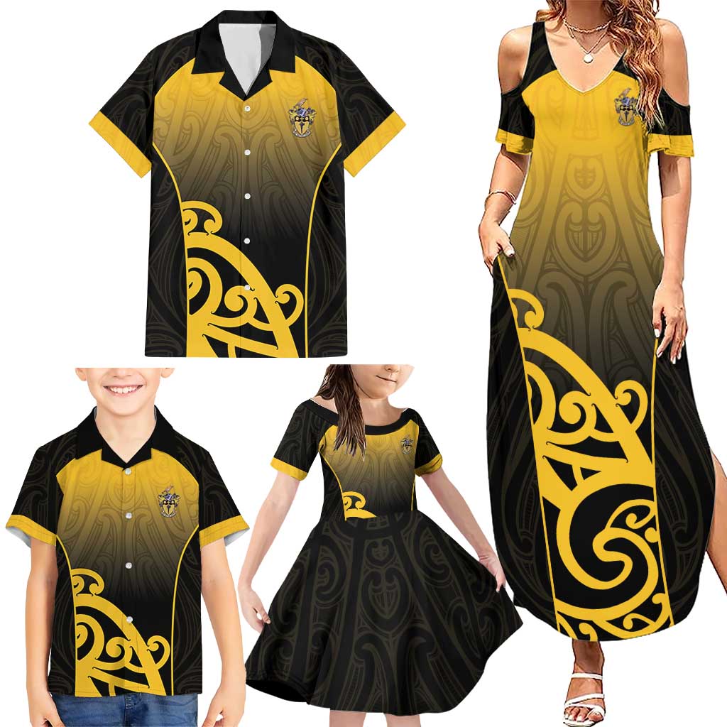 Custom Motueka High School Family Matching Summer Maxi Dress and Hawaiian Shirt Maori Koru Pattern LT05 - Polynesian Pride
