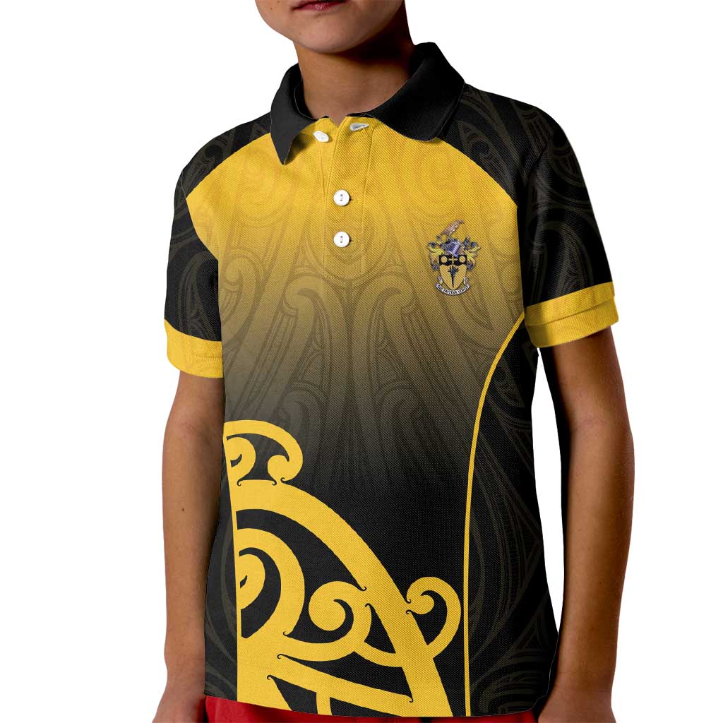 Custom Motueka High School Kid Polo Shirt Maori Koru Pattern LT05 Kid Black - Polynesian Pride