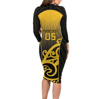 Custom Motueka High School Long Sleeve Bodycon Dress Maori Koru Pattern LT05 - Polynesian Pride