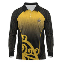 Custom Motueka High School Long Sleeve Polo Shirt Maori Koru Pattern LT05 Black - Polynesian Pride