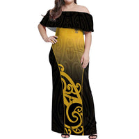 Custom Motueka High School Off Shoulder Maxi Dress Maori Koru Pattern LT05 Women Black - Polynesian Pride
