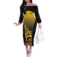 Custom Motueka High School Off The Shoulder Long Sleeve Dress Maori Koru Pattern LT05 Women Black - Polynesian Pride