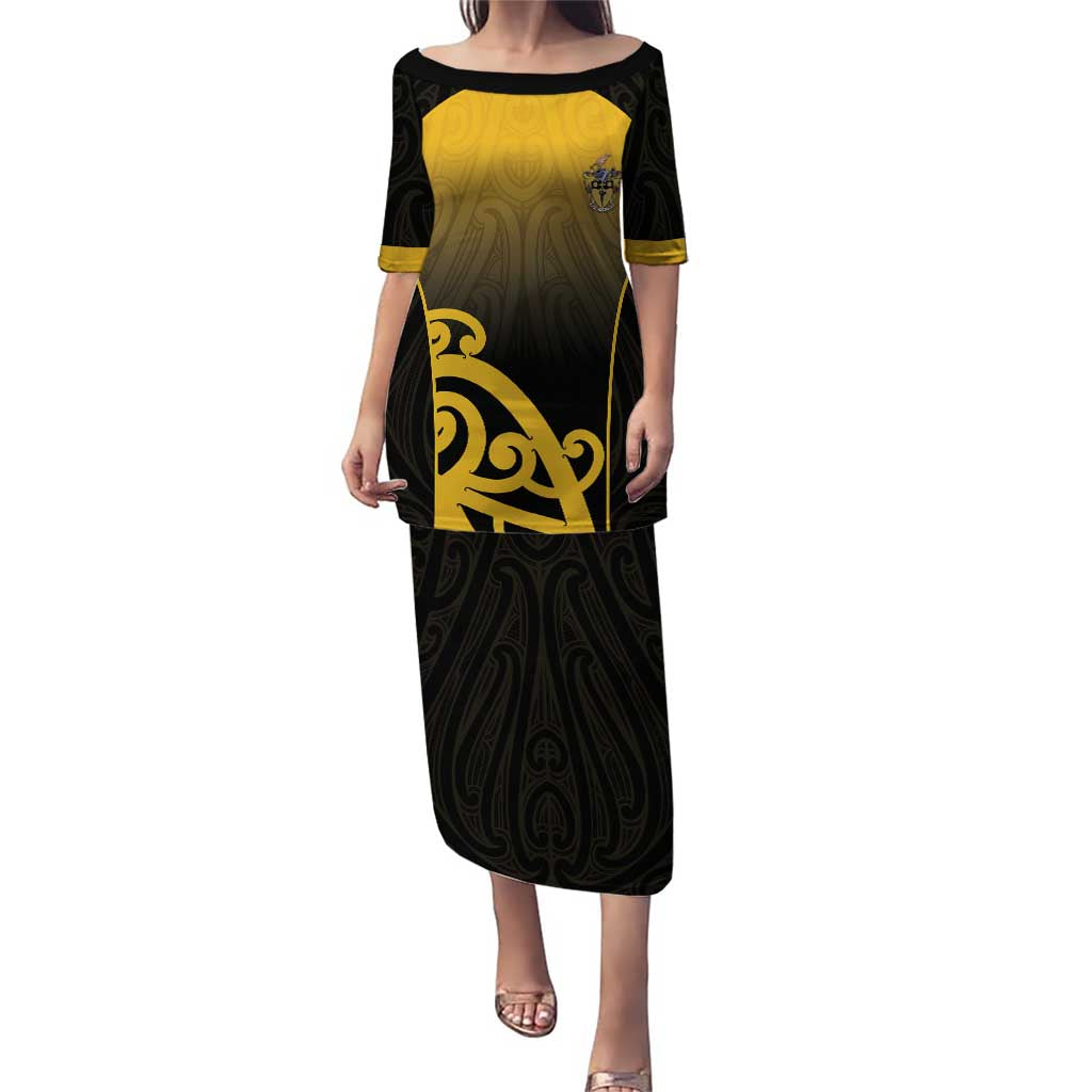 Custom Motueka High School Puletasi Maori Koru Pattern LT05 Long Dress Black - Polynesian Pride