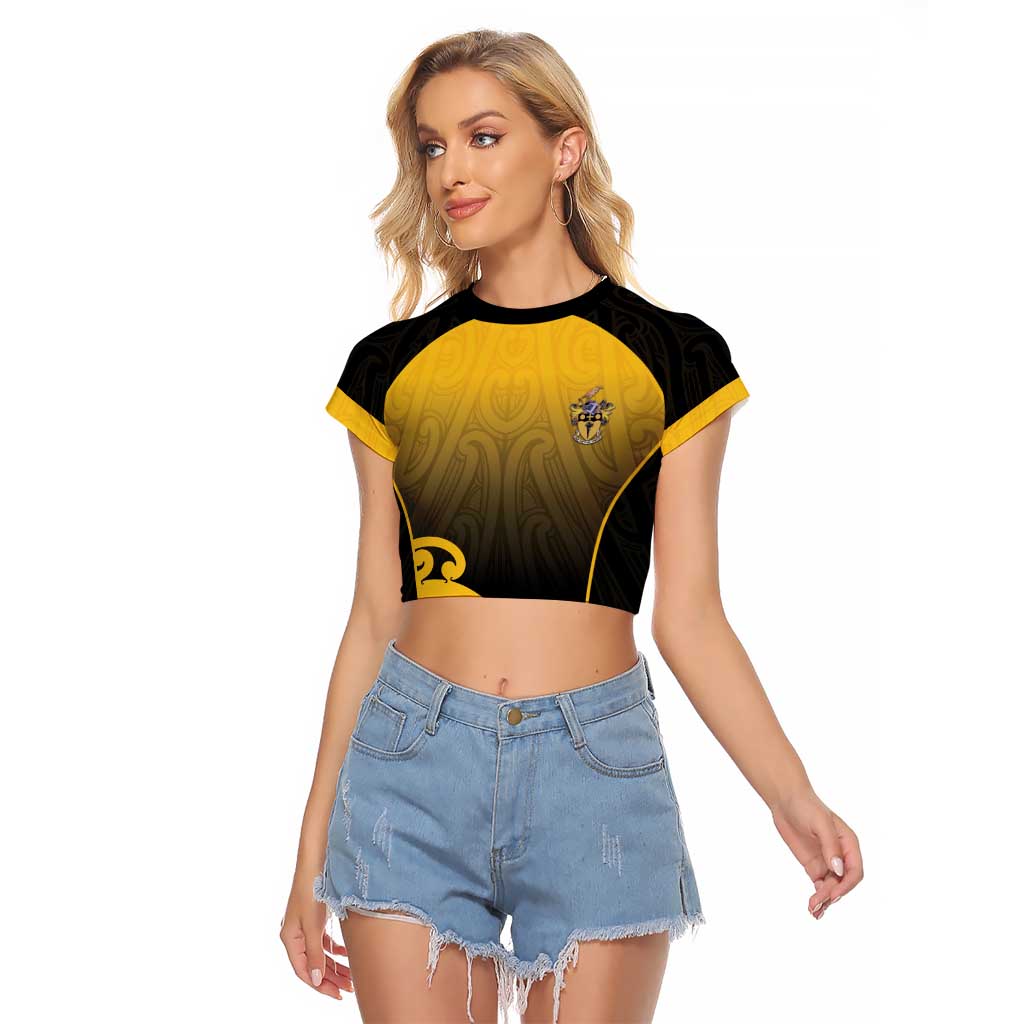 Custom Motueka High School Raglan Cropped T Shirt Maori Koru Pattern LT05 Female Black - Polynesian Pride
