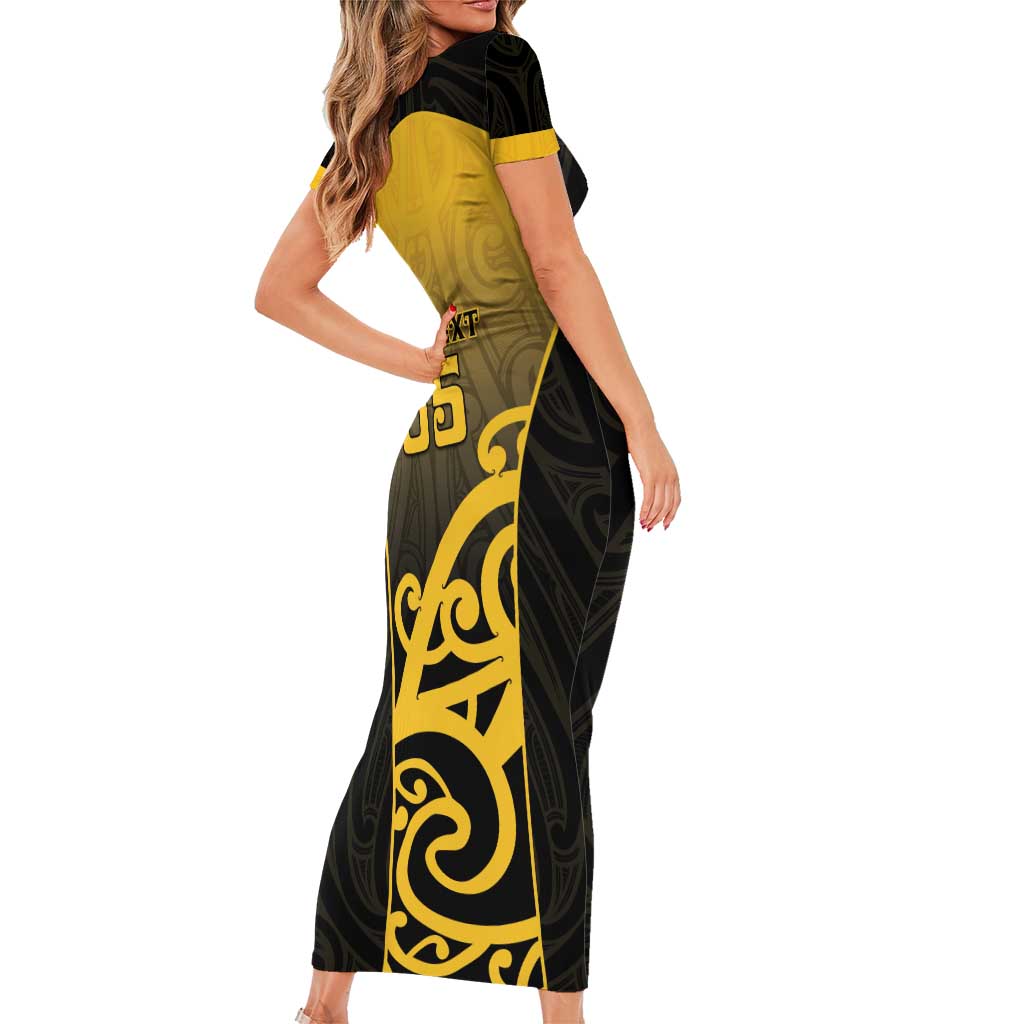 Custom Motueka High School Short Sleeve Bodycon Dress Maori Koru Pattern LT05 - Polynesian Pride