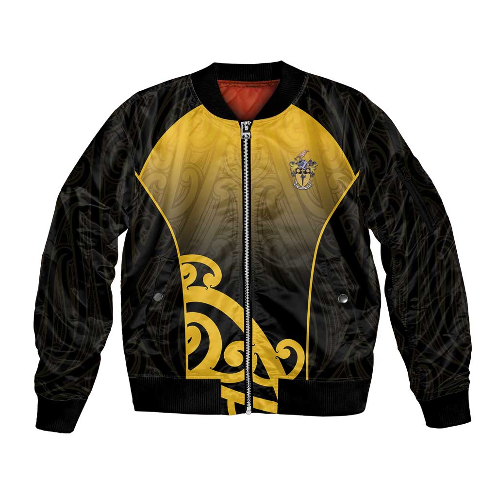 Custom Motueka High School Sleeve Zip Bomber Jacket Maori Koru Pattern