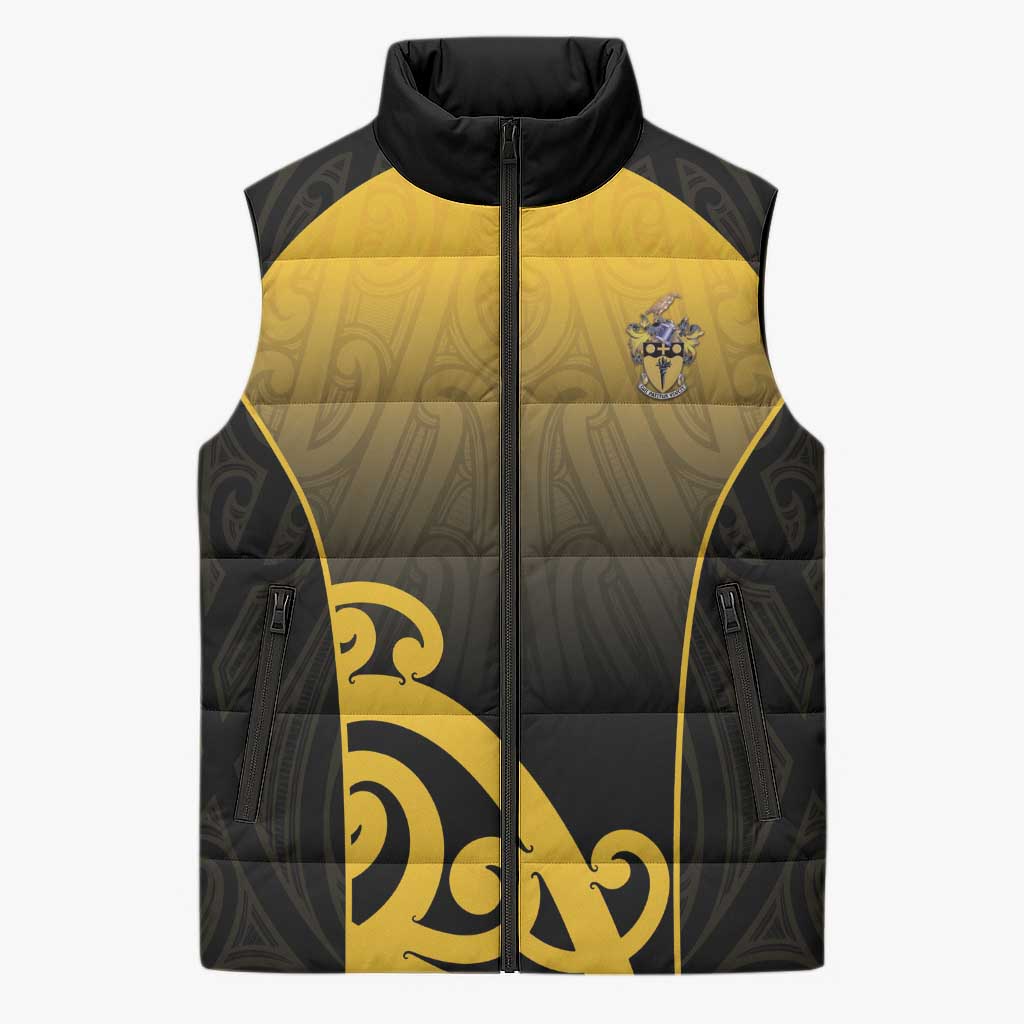 Custom Motueka High School Sleeveless Puffer Jacket Maori Koru Pattern LT05 Unisex Black - Polynesian Pride