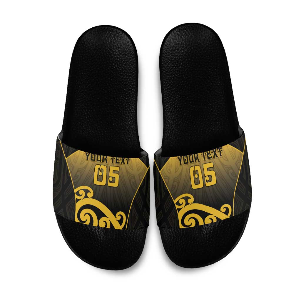 Custom Motueka High School Slide Sandals Maori Koru Pattern LT05 Black - Polynesian Pride