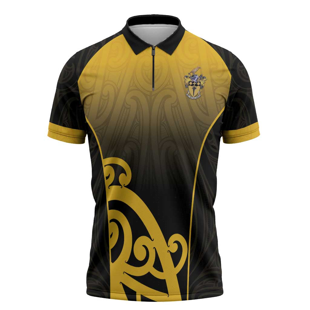 Custom Motueka High School Zipper Polo Shirt Maori Koru Pattern