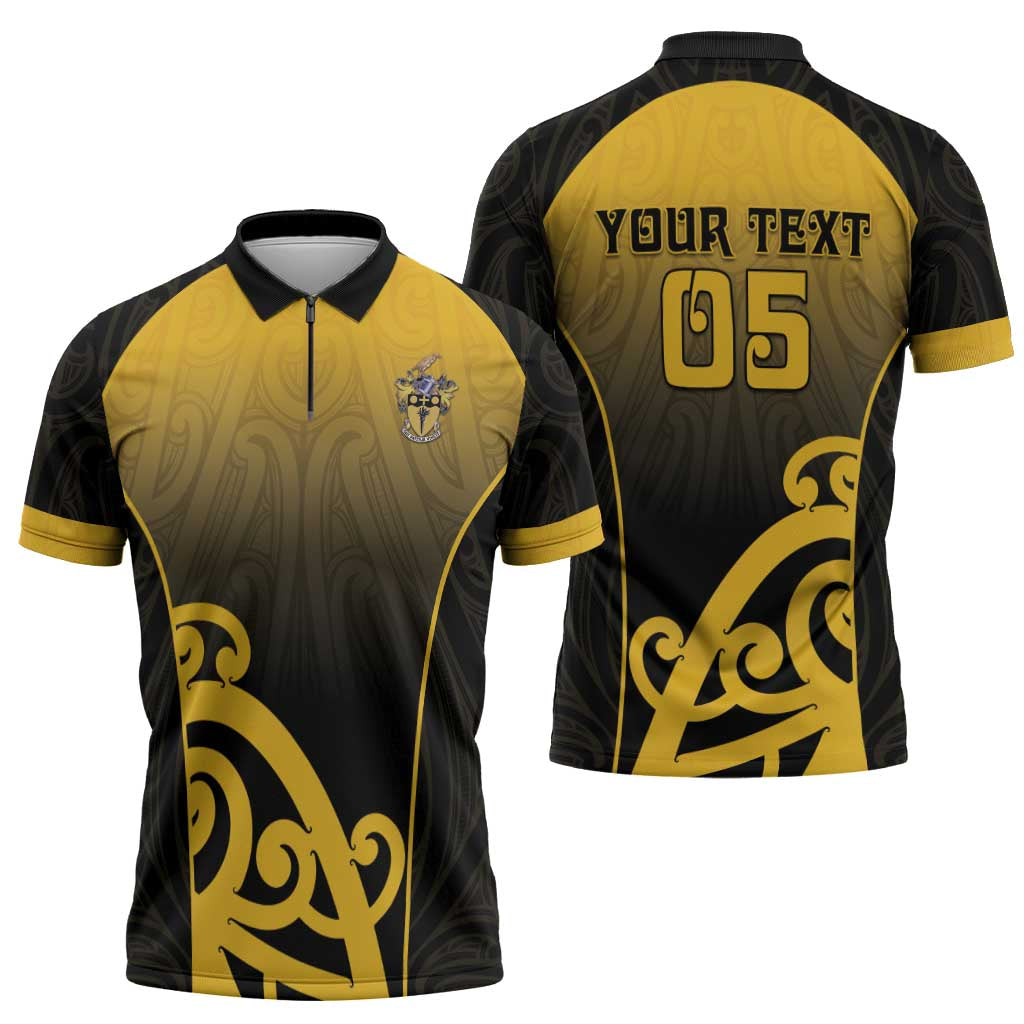 Custom Motueka High School Zipper Polo Shirt Maori Koru Pattern