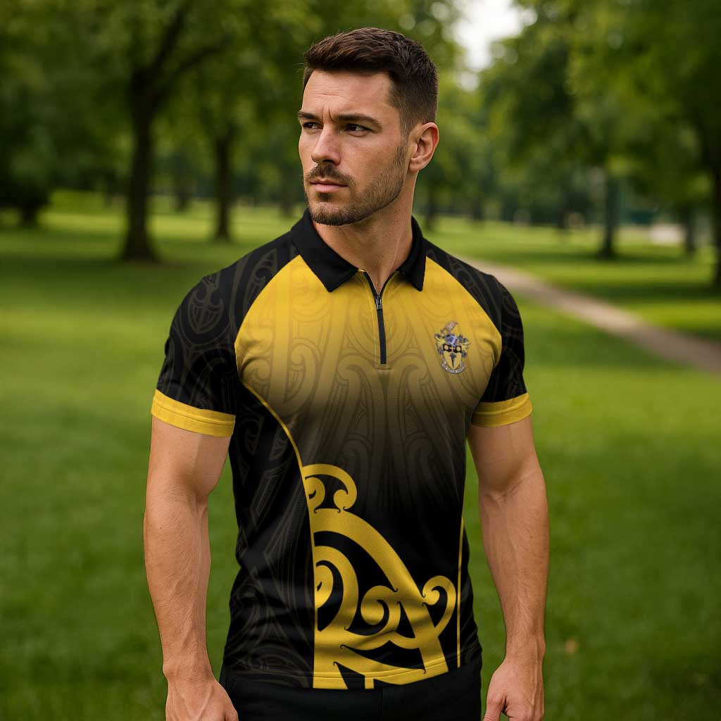 Custom Motueka High School Zipper Polo Shirt Maori Koru Pattern