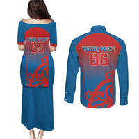 Custom St Joseph's Maori Girls' College Couples Matching Puletasi and Long Sleeve Button Shirt Maori Koru Pattern LT05 - Polynesian Pride