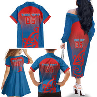 Custom St Joseph's Maori Girls' College Family Matching Off The Shoulder Long Sleeve Dress and Hawaiian Shirt Maori Koru Pattern