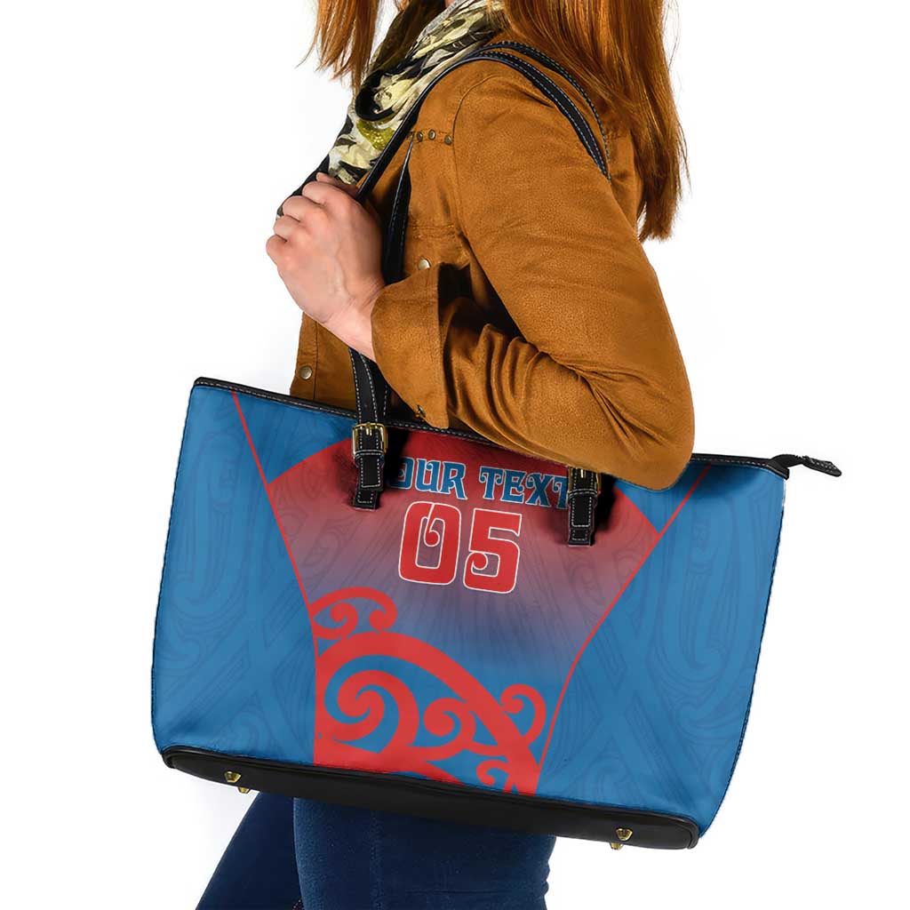 Custom St Joseph's Maori Girls' College Leather Tote Bag Maori Koru Pattern LT05 Blue - Polynesian Pride