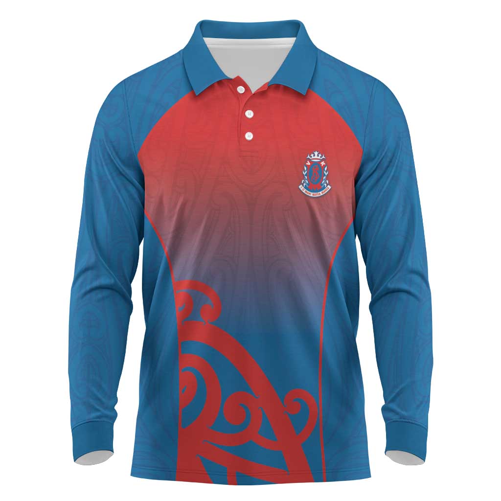 Custom St Joseph's Maori Girls' College Long Sleeve Polo Shirt Maori Koru Pattern LT05 Blue - Polynesian Pride