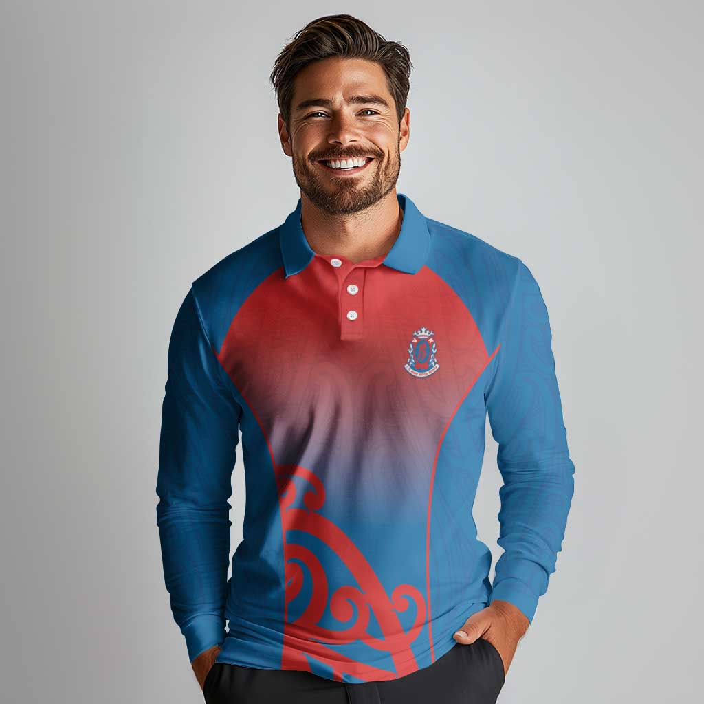 Custom St Joseph's Maori Girls' College Long Sleeve Polo Shirt Maori Koru Pattern LT05 - Polynesian Pride